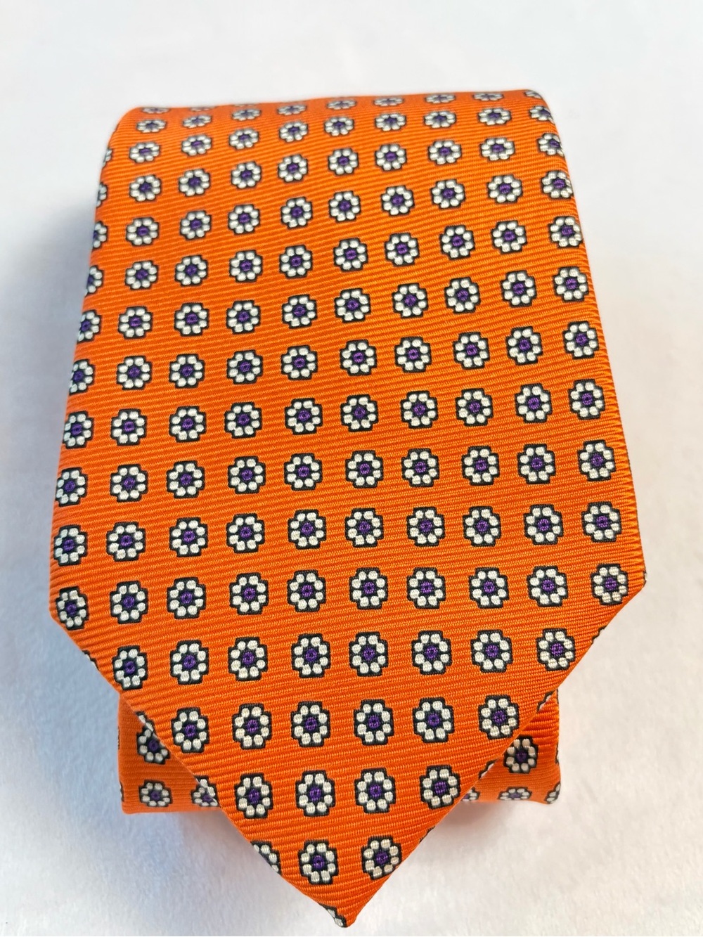 Polo by Ralph Lauren Floral Medallion Silk Tie, orange/purple, like new